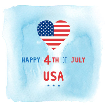 Happy 4th of July on blue watercolor background