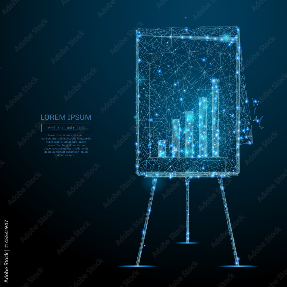 Poster Abstract image of a Flip chart with diagram of a starry sky or space, consisting of points, lines, and shapes in the form of planets, stars and the universe. Vector business