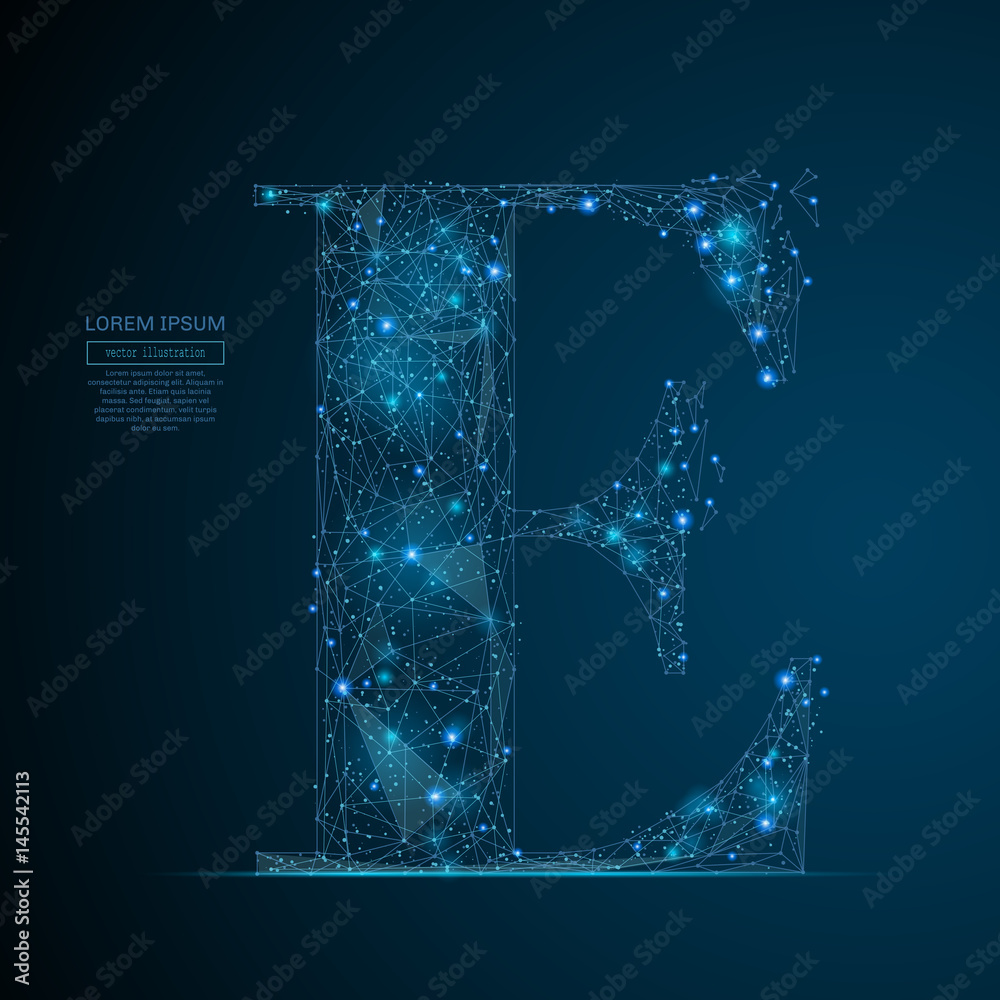 Aufkleber abstract image of the letter e of a starry sky or space, consisting of points, lines, and shapes in 