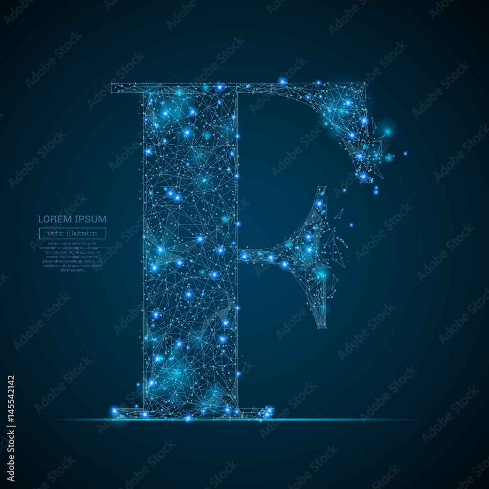 Canvas Prints abstract image of the letter f of a starry sky or space, consisting of points, lines, and shapes in 
