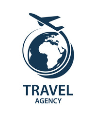 travel logo image with airplane and earth