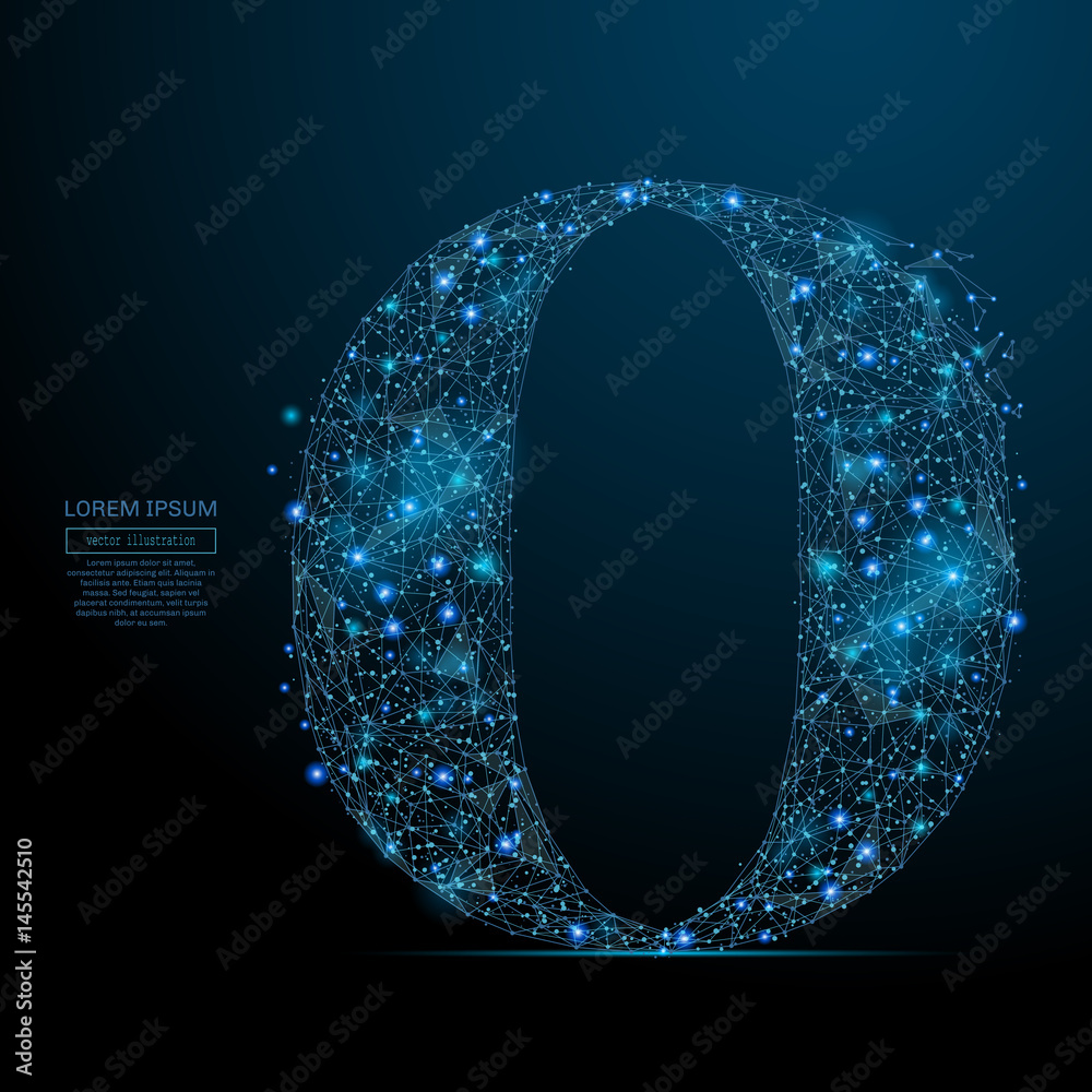 Aufkleber abstract image of the letter o of a starry sky or space, consisting of points, lines, and shapes in 
