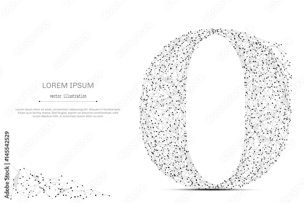 Poster abstract mash line and point the letter o on white background with an inscription. starry sky or spa