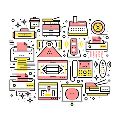 Fototapeta premium Collage of modern office electronics and devices