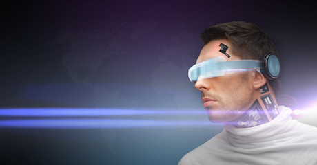 man with futuristic glasses and sensors