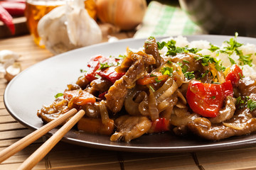 Chinese sticky pork sirloin roasted with a sweet and savory sauc