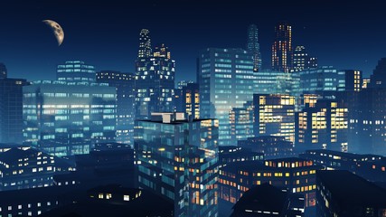 Beautiful view of the night city, night city landscape, 3d rendering   © ustas