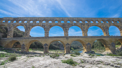 Fototapeta premium Pont du Gard, aqueduct, view with the Gardon river 