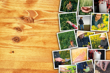 Woman in farming and agriculture, photo collage with copy space