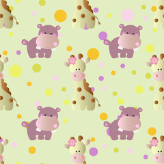 pattern with cartoon cute toy baby behemoth