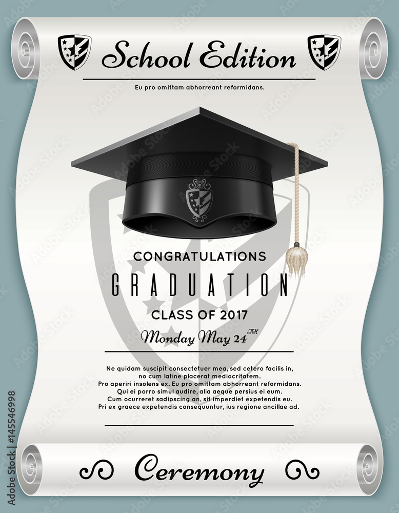 Wall mural high school academic concept with graduation cap. congratulations vector background