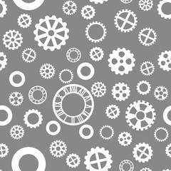 seamless pattern with white gears on a dark gray background