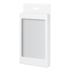 White Product Package Box With Window Illustration Isolated On White Background. Mock Up Template Ready For Your Design. Product Packing Vector EPS10