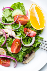 Vegetable salad and lemon close-up.