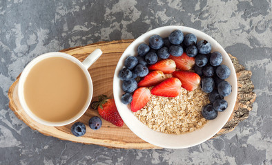 Cup of coffee and croissants on white background. Morning breakfast