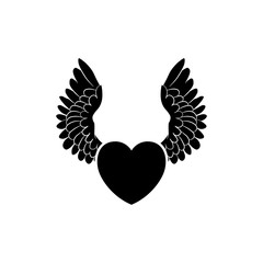 Pictogram heart with wings icon. Black icon on white background.