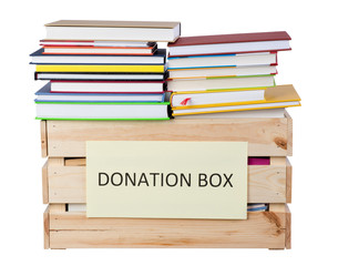 Books donations box isolated on white background
