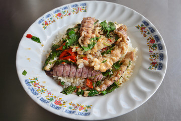 Fried Mantis shrimp with garlic, chilli & Basil leaves, Thai food style