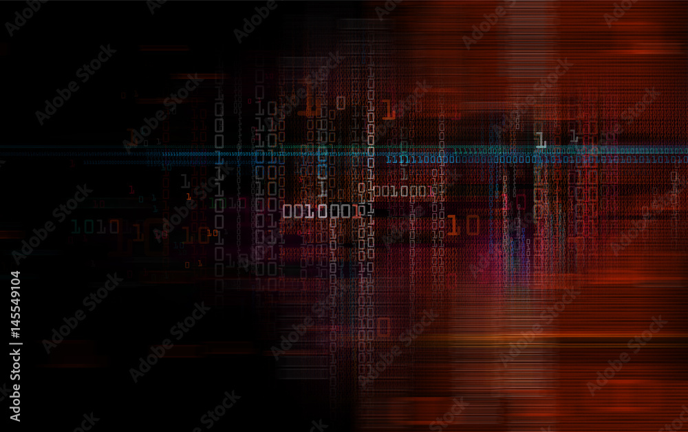 Poster digital binary data and electronic circuit board.