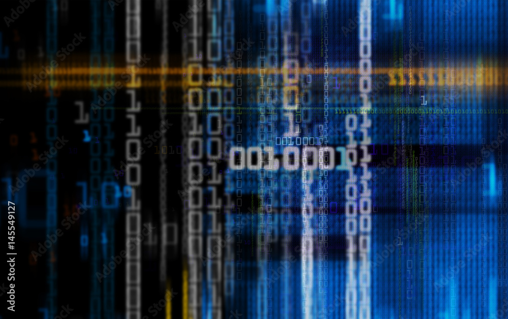Poster digital binary data and electronic circuit board.
