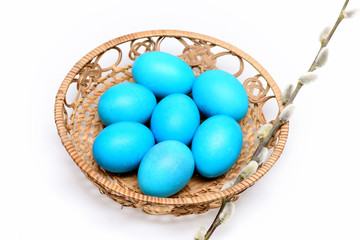 traditional eggs painted in blue color inside pottle