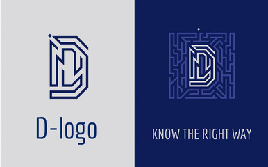 Creative logo for corporate identity of company: letter D. The logo symbolizes labyrinth, choice of right path, solutions. Suitable for consulting, financial, construction, road companies, quests.