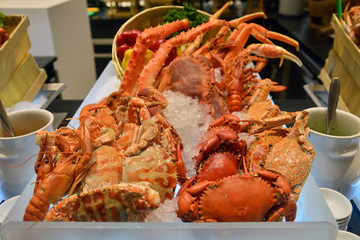 Steamed crab on ice, Hotel Buffet line