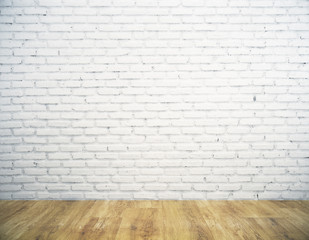 Room interior with blank brick wall