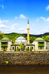 The Emperor's Mosque in Sarajevo, on the banks of the Miljacki River, Bosnia and Herzegovina, on a...
