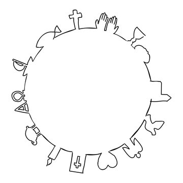 Runder Rahmen mit christlichen Symbolen, Zeichen