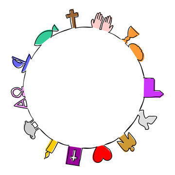 Runder Rahmen aus Christlichen Symbolen, Zeichen