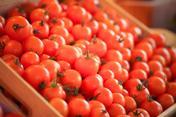 tomatoes in wooden box