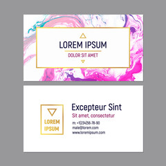 Fototapeta premium Business Card Template with Marble Texture on White Background. Vector illustration Golden Frame.