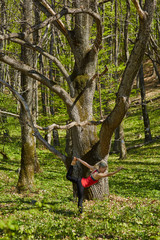 Obraz na płótnie Canvas Young woman doing yoga in a forest