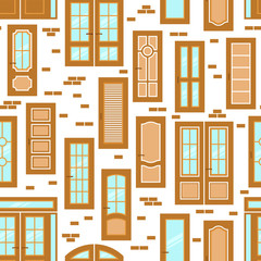 Fototapeta premium Vector doors design seamless pattern. Modern and classic flat enterance collection. Interior doorway illustration. Elegant wood passage construction. Black and white style isolated
