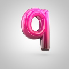 Glossy red and pink gradient paint alphabet letter Q lowercase isolated on white background