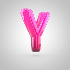 Glossy red and pink gradient paint alphabet letter Y uppercase isolated on white background