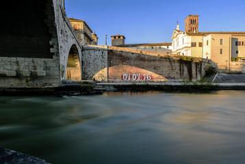 Fototapeta na wymiar River, Tevere, Island, Tiberina, Bridge, Cestio, Basilica, San Bartolomeo, Rome, Lazio, Italy, Europe
