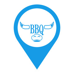 Icono plano localizacion BBQ en cabeza toro azul
