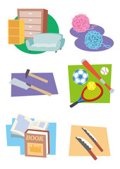 商店街アイコン、家具屋、毛糸屋、本屋、スポーツショップ、金物屋