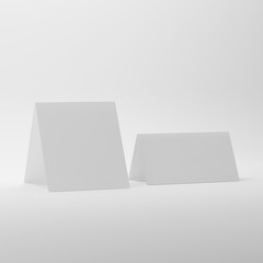 Blank Table Tent Mock-Ups On Isolated White Background, Table Tent For Your Design Presentation, 3D Illustration
