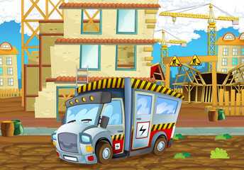 Obraz na płótnie Canvas cartoon scene of a construction site with heavy electricity truck - illustration for children