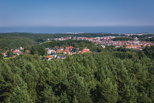 Aerial view from mount Donas hill on Gdynia city in Poland