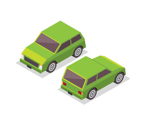 Modern Isometric Urban Vehicle Illustration Logo - Small Green City Car  