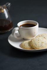 hot coffee  with cookies