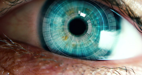 human being futuristic vision, vision and control and protection of persons, control and security...