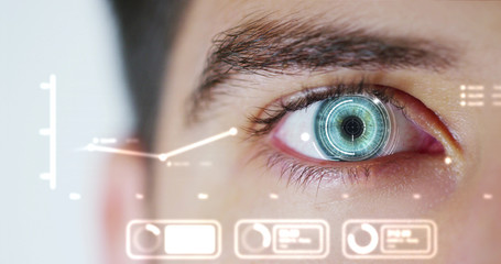 human being futuristic vision, vision and control and protection of persons, control and security...