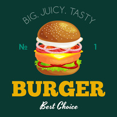 tasty burger grilled beef and fresh vegetables dressed with sauce in bun for snack or lunch, hamburger is classical american fast food meal usual menu could be barbecue meat bread tomato cheese