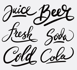 Juice and beer hand written typography. Good use for logotype, symbol, cover label, product, brand, poster title or any graphic design you want. Easy to use or change color
