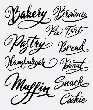 Bakery and pastry hand written typography. Good use for logotype, symbol, cover label, product, brand, poster title or any graphic design you want. Easy to use or change color
